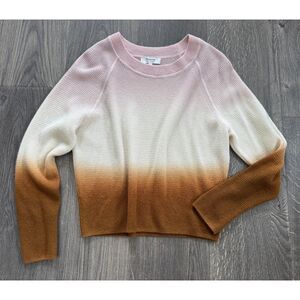 NEW Madewell Dipdye Ombre Cashmere Pink White Brown Waffle Cropped Sweater XS